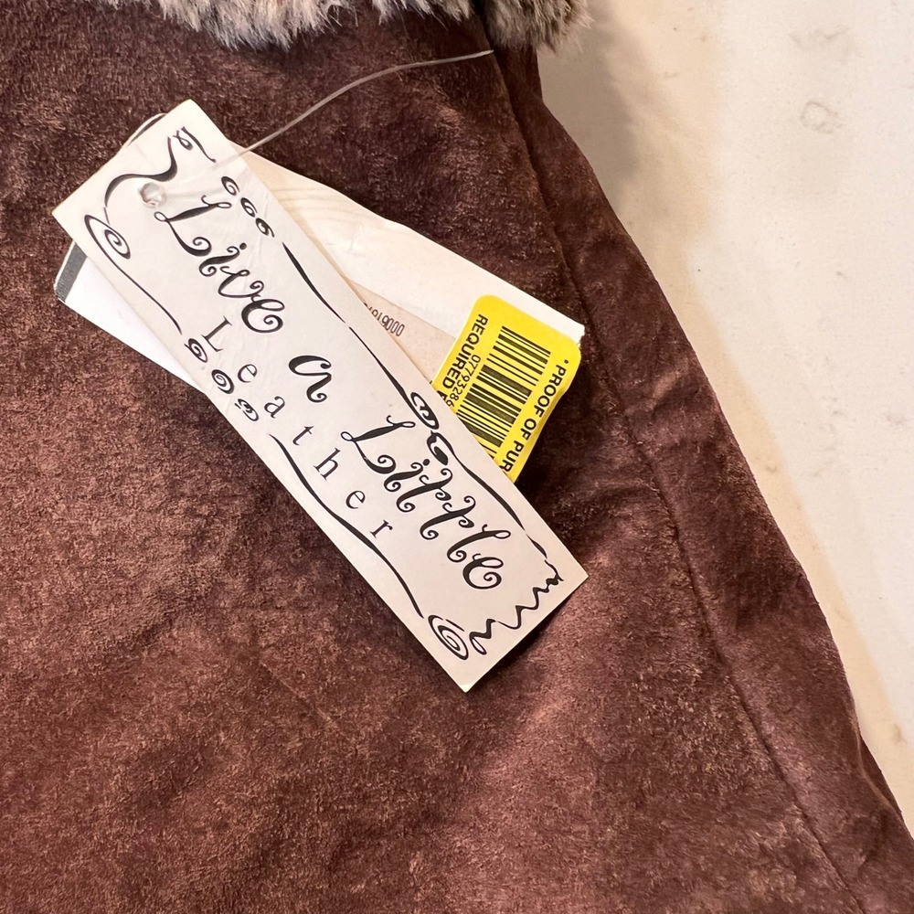 Live a Little Brown Leather Suede Faux Fur Trim Vest XL Style 30145 - Picture 9 of 9